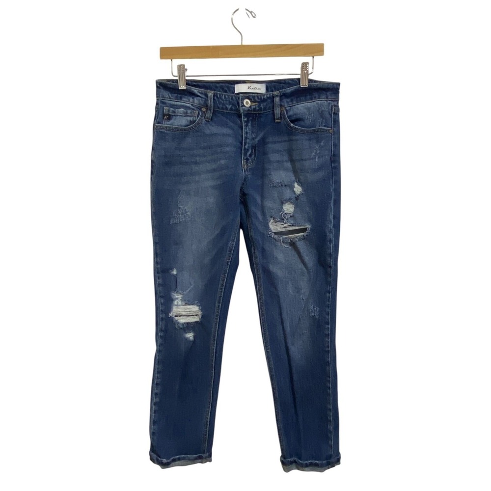 Kancan Estilo Distressed Ankle Skinny Jeans Ripped Denim Blue Wash Size 7/27